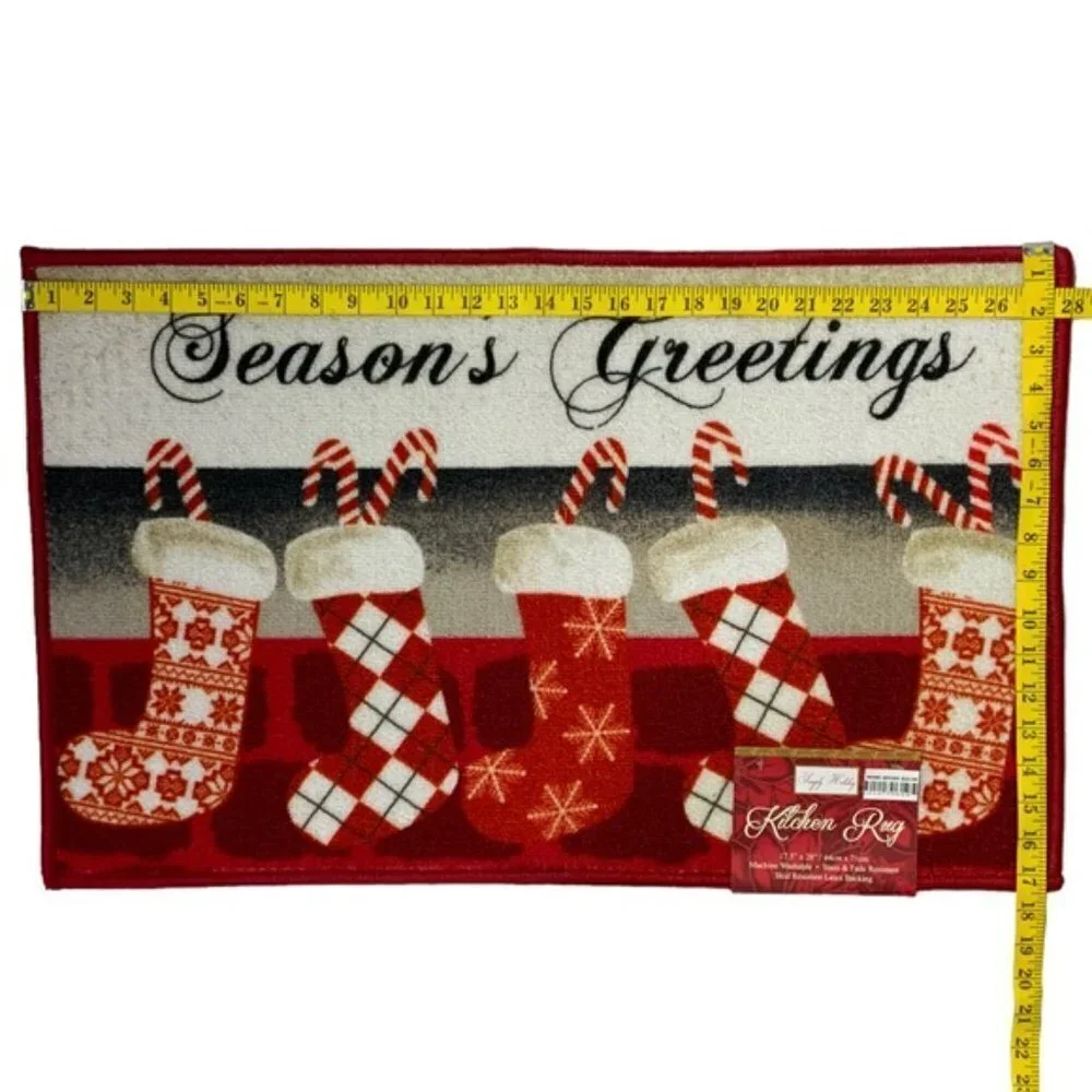 Simply Holiday Rug Christmas Greetings Accent Scatter Mat Red White 17.5 X 28